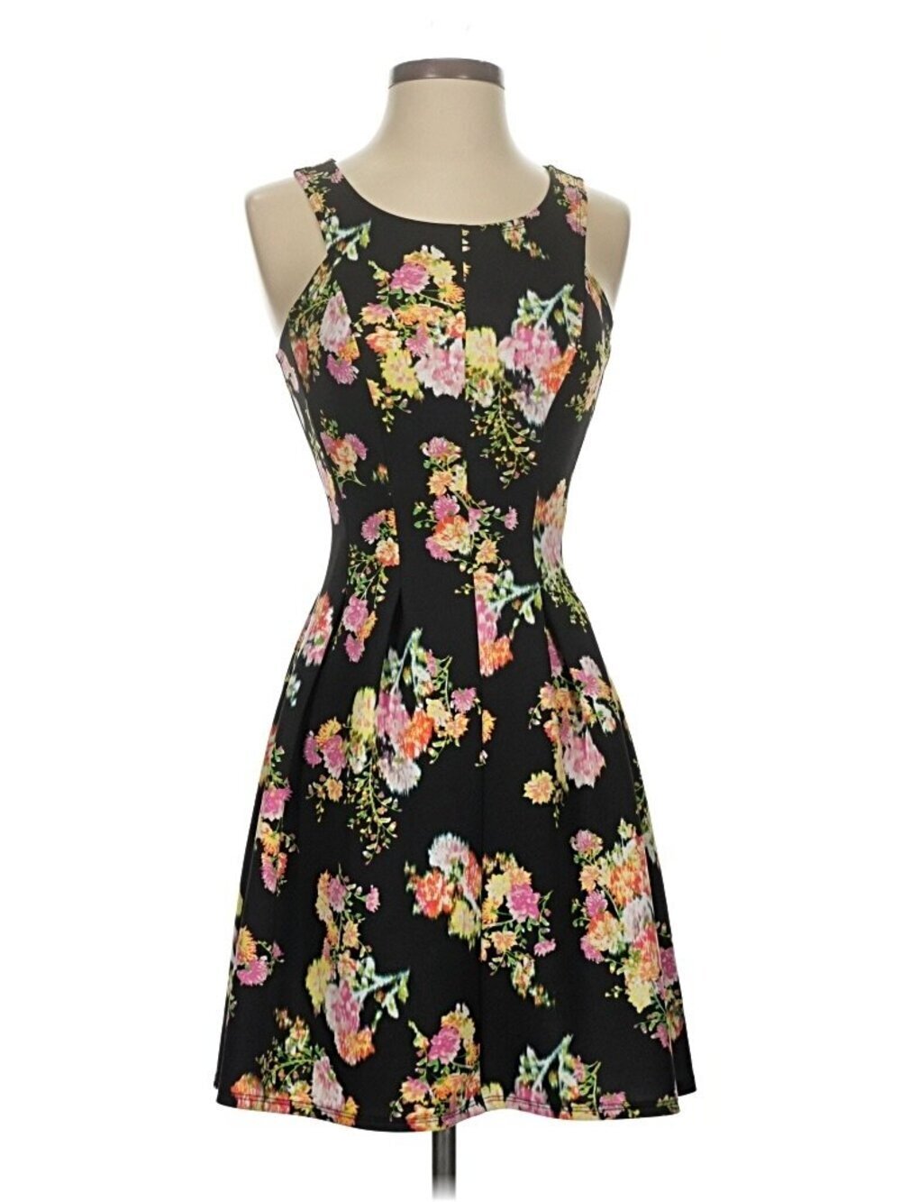 Candie's Dress Floral  size S  A line  black back Fitted
